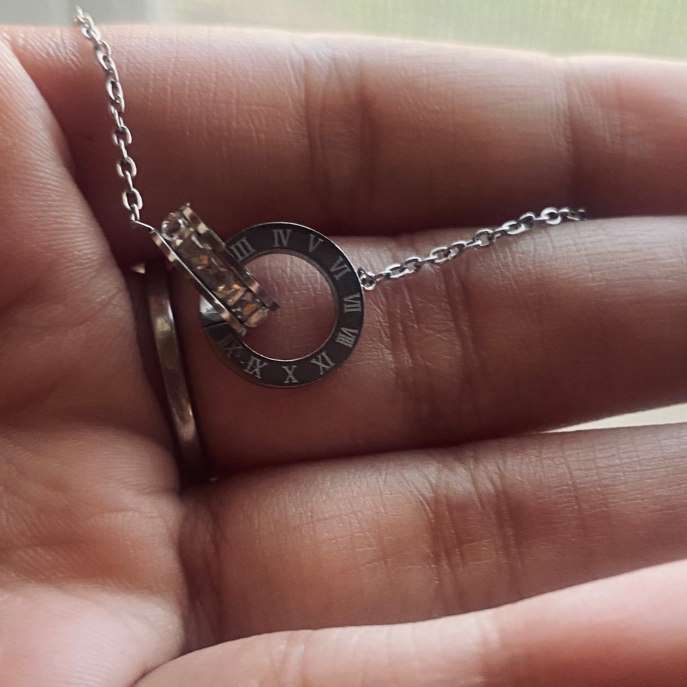 Rhinestone Round Charm Necklace and earrings